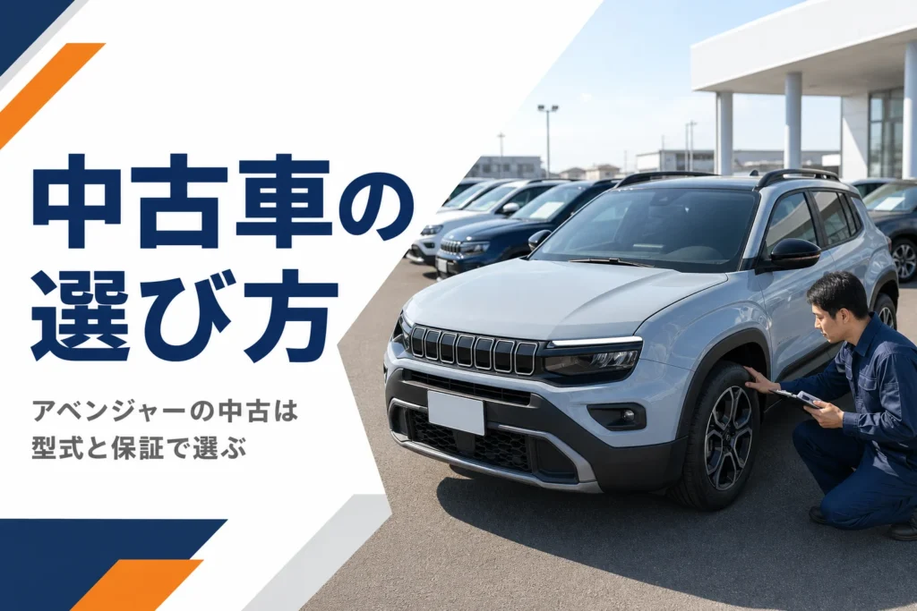 中古車展示場でコンパクトSUVを点検する整備士のイメージ