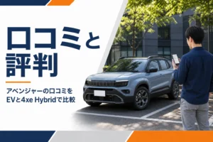 コンパクトSUVの横でスマートフォンを見る人のイメージ