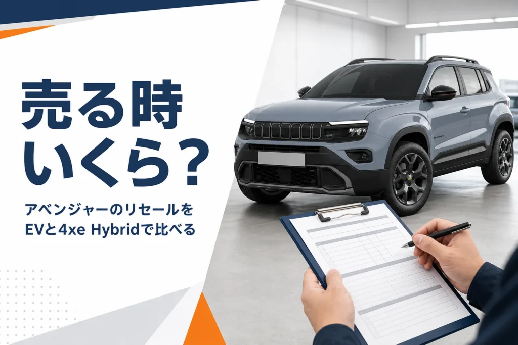 査定を受けるコンパクトSUVと査定用紙のイメージ