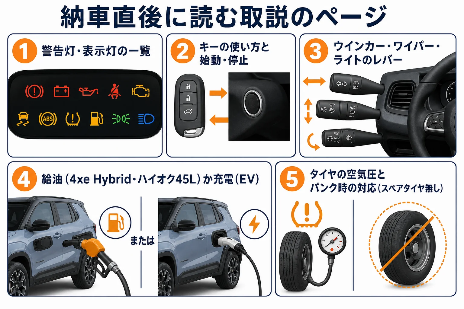 アベンジャーの取説で納車直後に読むページの図解